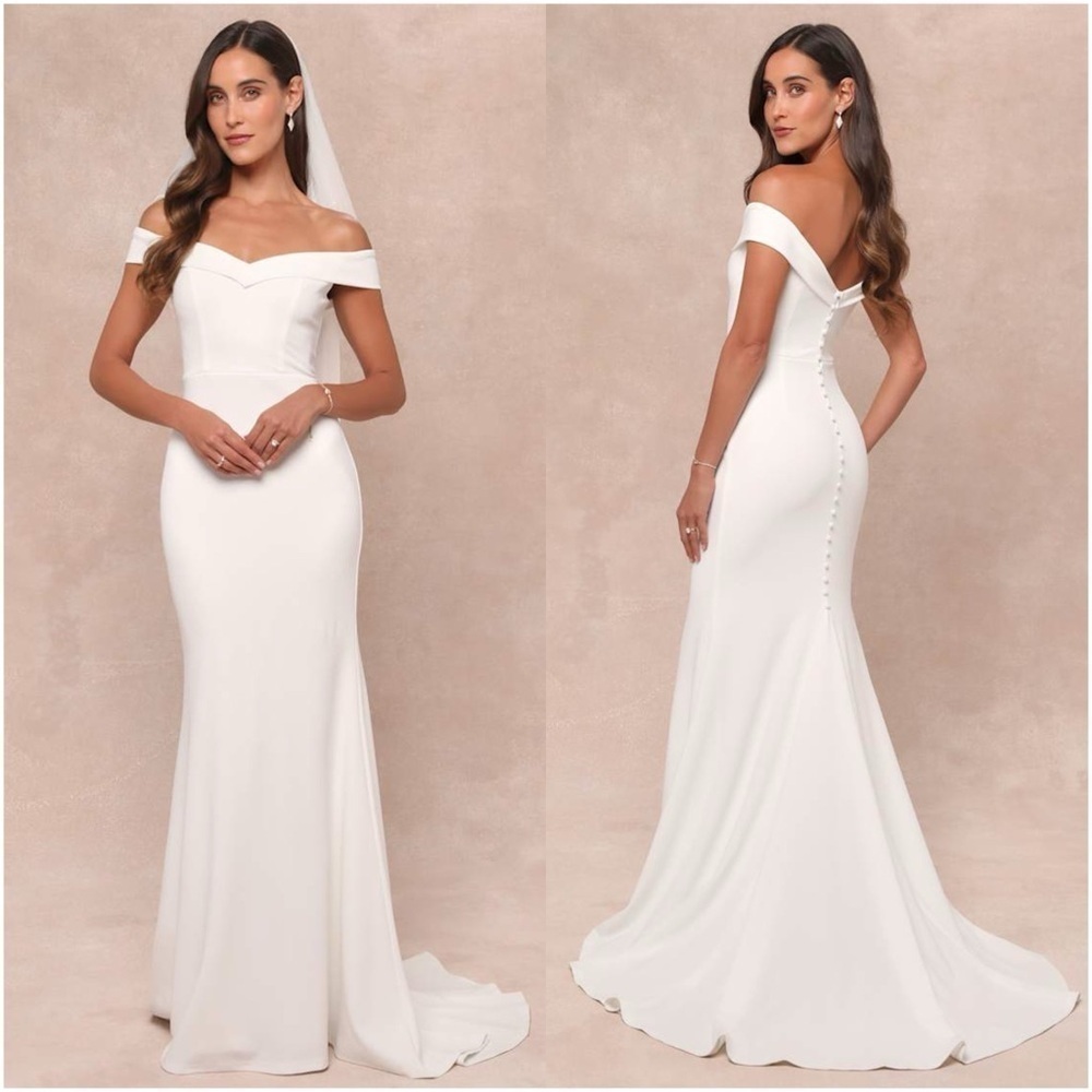 LULU’S Arienne White Off-The-Shoulder Mermaid Maxi Dress - Picture 1 of 5